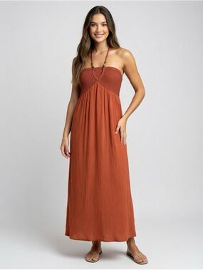 WB Strapless Maxi Dress in Rust Brown Color Sz L